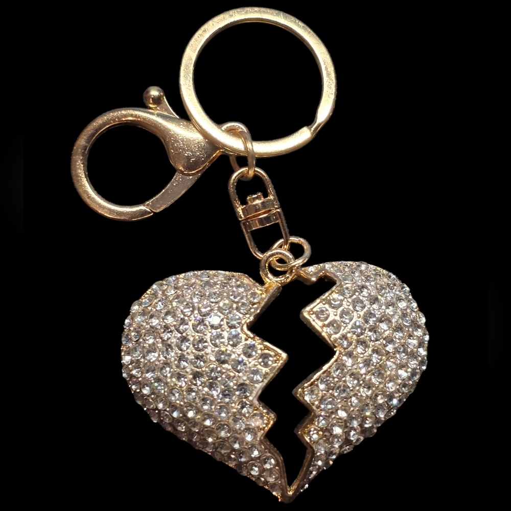 Gold and Silver Heart Bag Charm Keychain